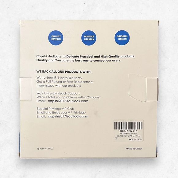 Capshi 8K HDMI - HDMI Nylon Braided Cable 6.6 Ft. Length Black Cable Tangle Free - Picture 2 of 3